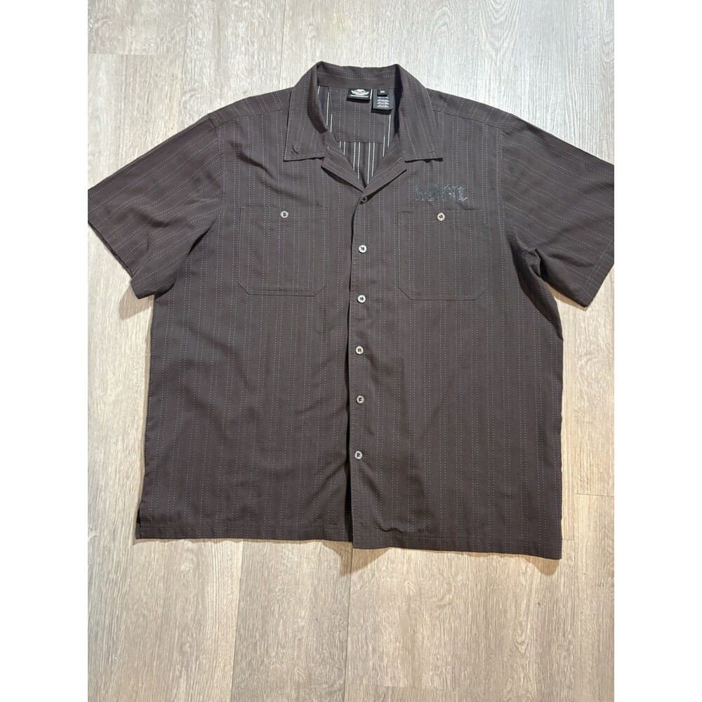 Harley Davidson Men's 2XL Brown Button Up Pinstripe Short Sleeve Shirt